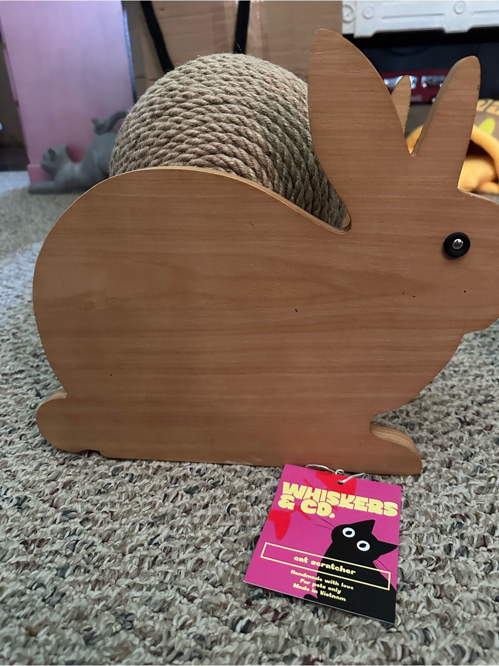 Whiskers & Co. Tan Wooden Bunny Cat Scratcher with Rope